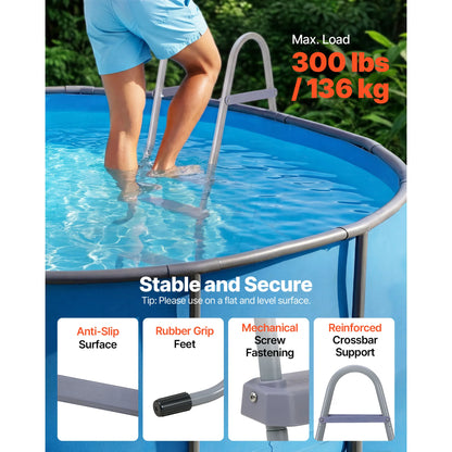 Above Ground Pool Ladder A-Frame Swimming Pool Stairs for High Wall with Non-Slip Sturdy Wide Step