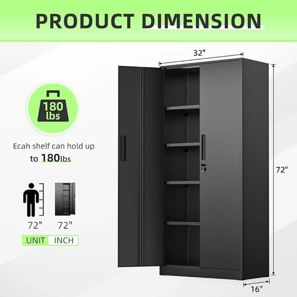 Metal Garage Storage Cabinet, Locking Doors & Adjustable Shelves Tall Storage for Home