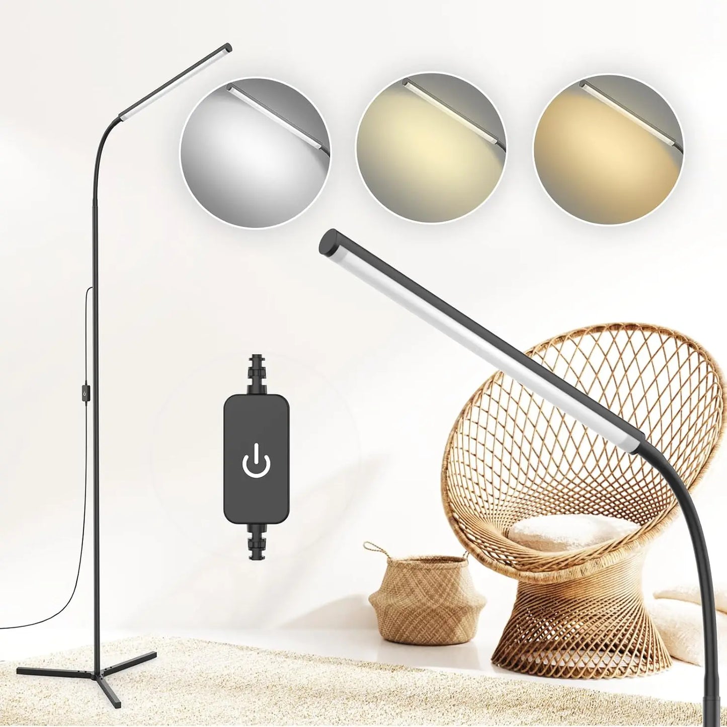 Touch Control Adjustable LED Floor Lamp with Stepless Dimming for Living Room, & Office