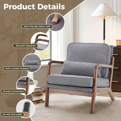 JHK Mid Century Modern Chair Solid Wooden Frame Accent Chair with Arms, Waist Cushion Chair