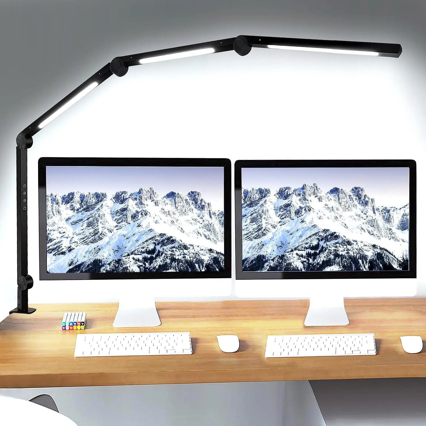 LED Desk Lamp with Clamp Flexible 4 sections Swing Arm Three light sources.