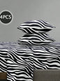 4PCS Zebra Print Bedding Set - Microfiber Sheet Set with Deep Pocket Fitted Sheet