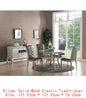 7pc Rect. Glass Dining Table Set w/ Silver Hue & 6 Tufted Side Chairs for Dining Room