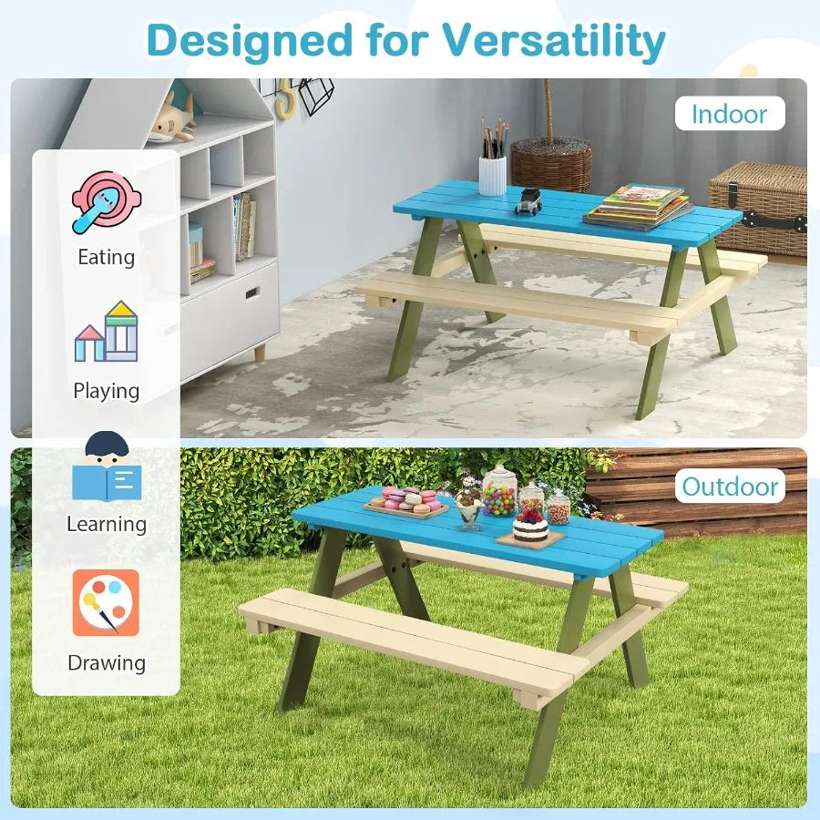 Kids Picnic Table, Acacia Wood, Outdoor Table with Benches, Toddler Patio Furniture Set.