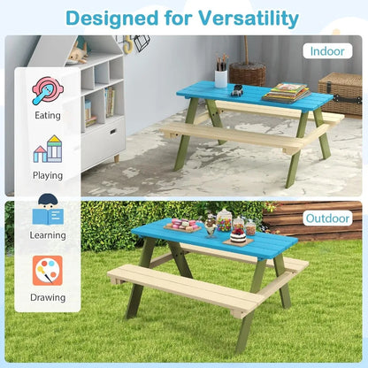 Kids Picnic Table, Acacia Wood, Outdoor Table with Benches, Toddler Patio Furniture Set.