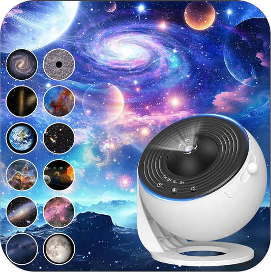 Galaxy Projector for Bedroom, HD Image Projector, Adjustable Light Knob, 13 Film Discs, for Kids.