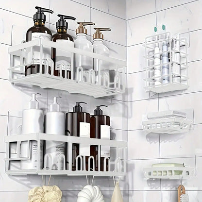 5-Pack Rustproof Stainless Steel Adhesive Shower Caddy No-Drilling Bathroom Storage Shelves