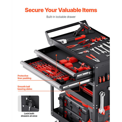 5-Tier Tool Chest 2-Drawer Rolling Tool Work Cart with Locking & Pegboard Tools Storage Organizer.