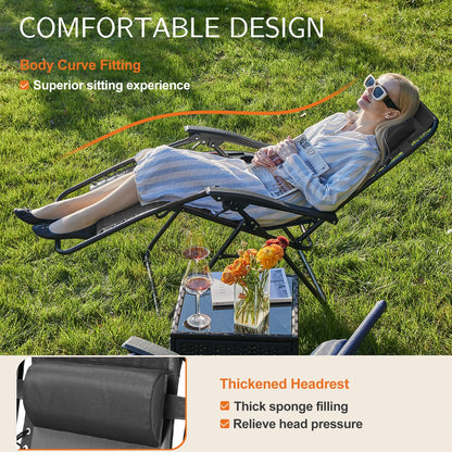 Zero Gravity Set of 2 Portable Recliner, Patio Outdoor Lounge Chair with Cup Holder, Adjustable Pillow.