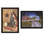 Trendy Decor 4U 2- Piece Vignette Star Spangled Night, God & Country Black Framed Wall Art.