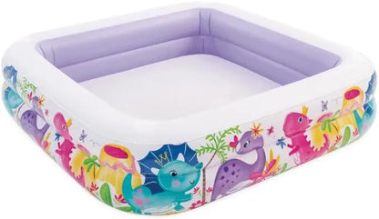 5-Foot Square Inflatable Durable Vinyl Kiddie Pool with Ocean Scene and Canopy for Ages 3+