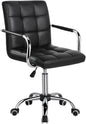 White Desk Chairs with Wheels/Armrests Modern PU Leather Office Chair Midback Adjustable Home Executive Chair 360°