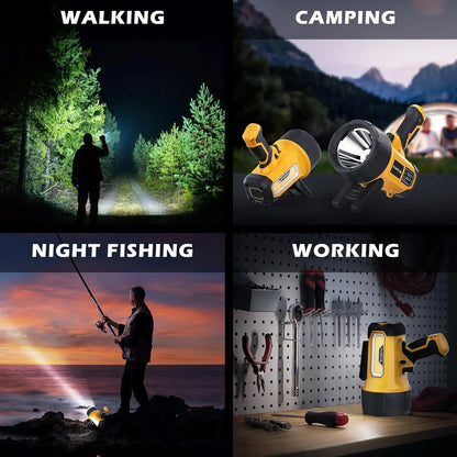 200,000 Lumens Rechargeable Spotlight with Foldable Stand, 6 Modes IPX7 Waterproof LED Light for Outdoor Activities