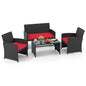 4 Pieces Patio Wicker Furniture Set, Rattan Cushioned Chairs, Loveseat and Tempered Glass Coffee.
