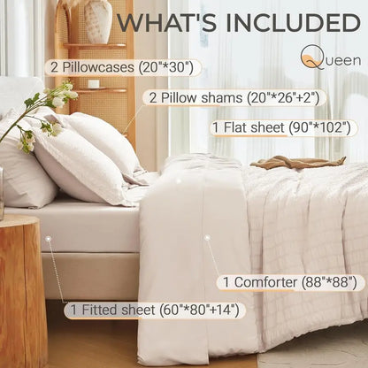 7 Pieces Queen Comforter Set, All Season Luxury Bedding Set with Comforter, Flat Sheet and Fitted.