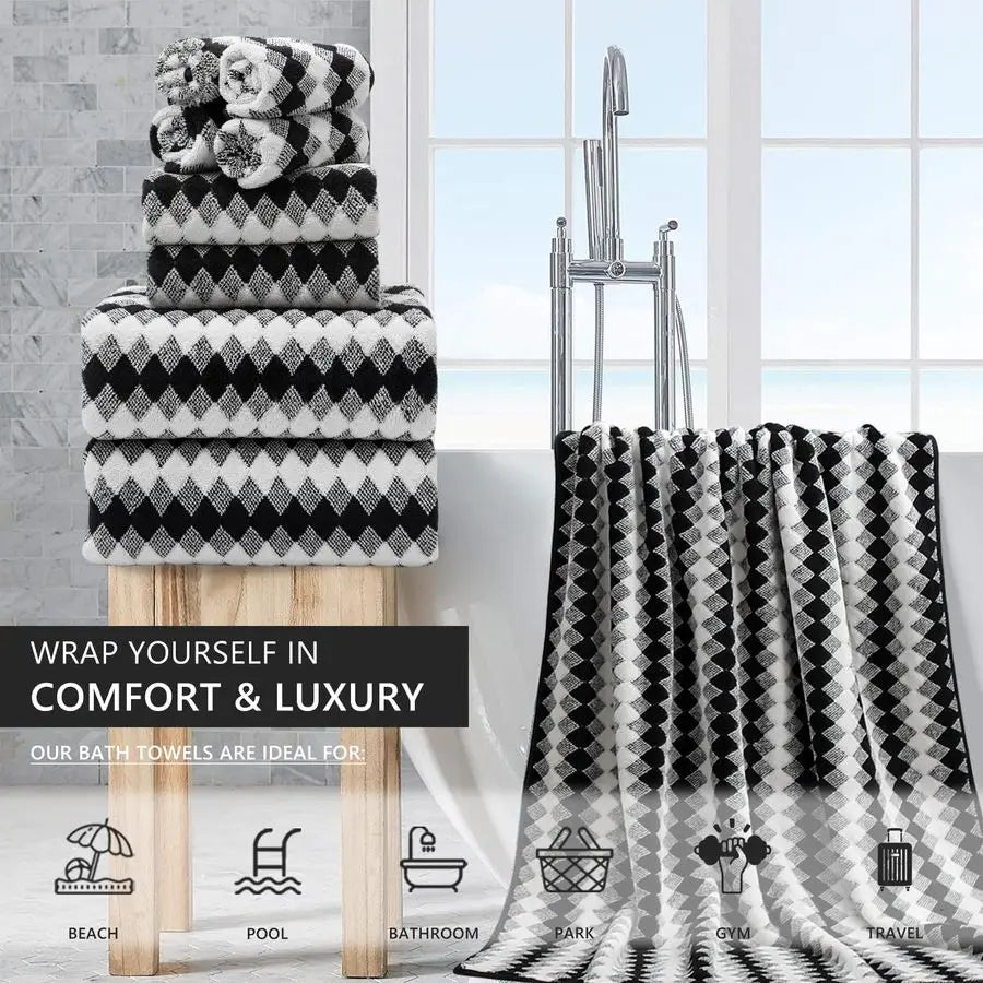 Bathroom Towel Set Black White2 Oversized Large Bath Towels Sheet,2 Hand Towels,4 Washcloths, Soft Towel Set.