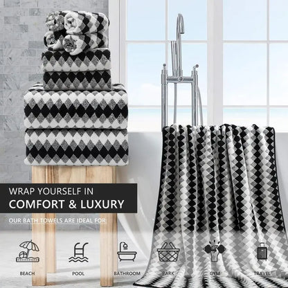 Bathroom Towel Set Black White2 Oversized Large Bath Towels Sheet,2 Hand Towels,4 Washcloths, Soft Towel Set.