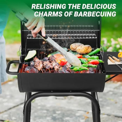 Barrel Charcoal Grill with Side Table, Wheels for Outdoor Cooking in Patio Backyard Durable Smoker Grill