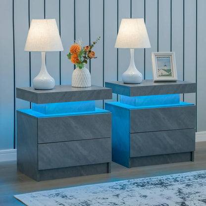 Nightstand Set of 2 LED Nightstand with 2 Drawer, Bedside Table, Customized.