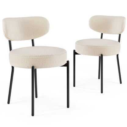 Ergonomic Round Dining Chairs Set of 2 Plush Fabric Kitchen Chairs with Curved Backrest Metal Legs.