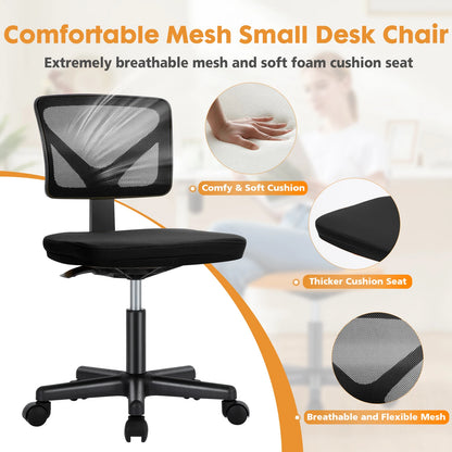 Mesh with Lumbar Support Armless Office Chair Low Back with Wheels Adjustable Height, Rolling Swivel Computer Chair