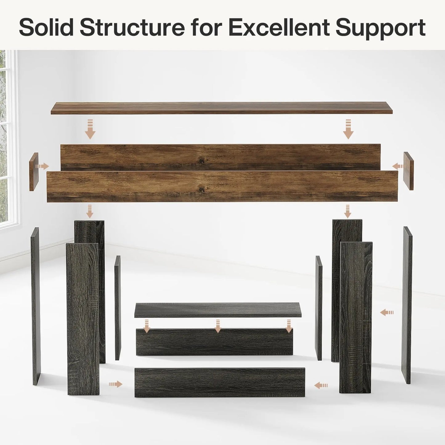 Tribe signs 63" Console Table, Farmhouse 2-Tier Entryway Table with U-Shaped Base, Narrow.
