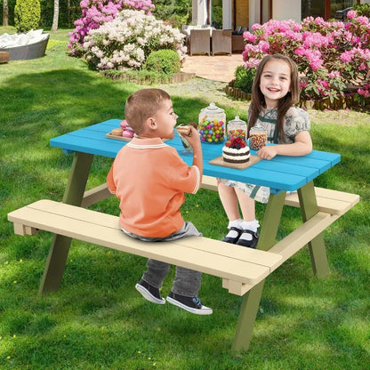 Kids Picnic Table, Acacia Wood, Outdoor Table with Benches, Toddler Patio Furniture Set.