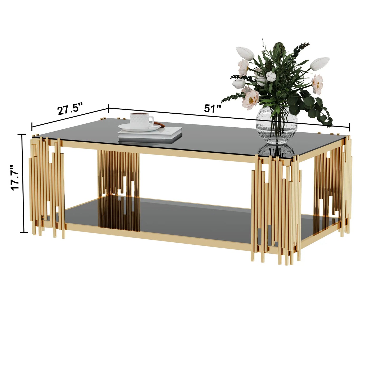 Stainless Steel Rectangle Glass Coffee Table for Living Room.
