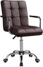 White Desk Chairs with Wheels/Armrests Modern PU Leather Office Chair Midback Adjustable Home Executive Chair 360°