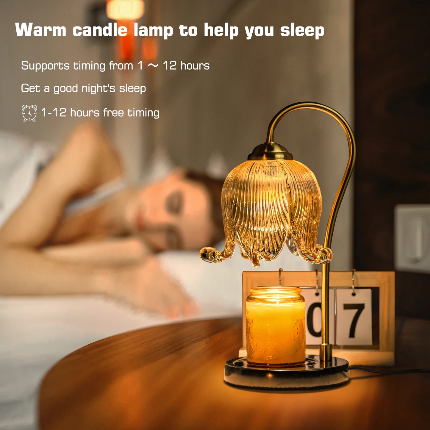 Tulip Flower Warm Candle Lamp French Retro Bedroom Bedside Lamp Fireless Fragrance.