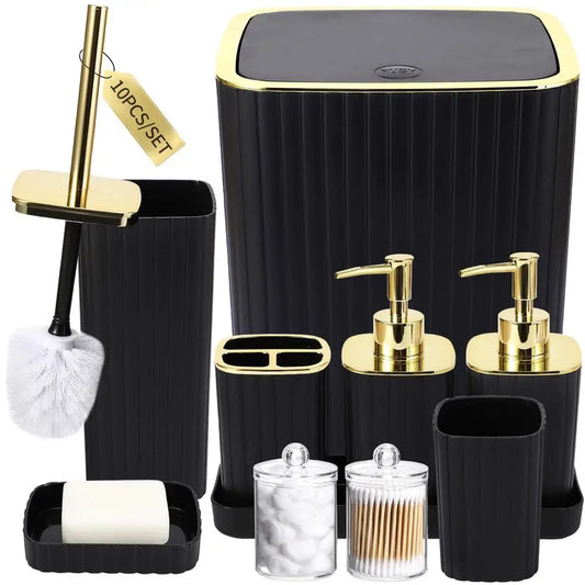 Accessories Set Gorgeous Black Bathroom Set, 10PC Bathroom Accessory Set.