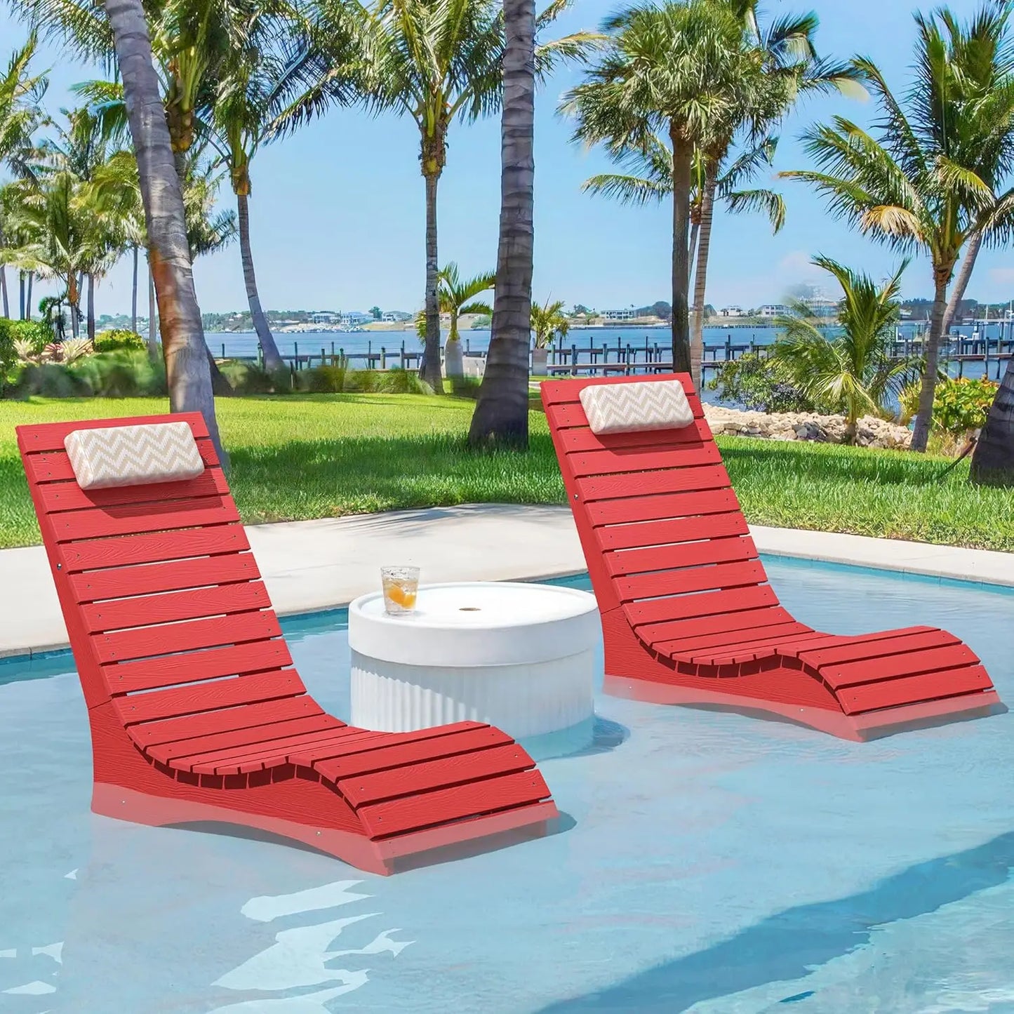 Pool Lounge Chairs Set of 2, Pool Lounge Chairs up to 10-Inches of Water, with Headrest.