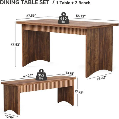 55" Dining Table with 2 Benches, Dining Table Set or 4-6 People.