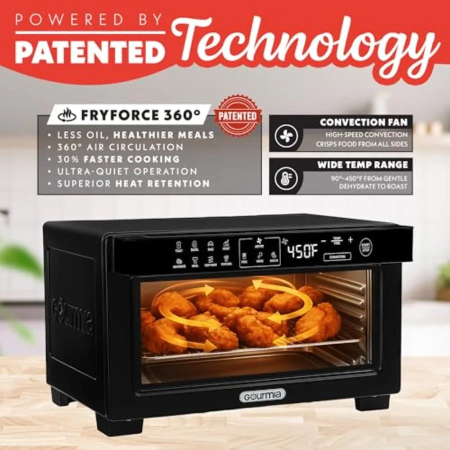 Digital Air Fryer Toaster Oven with Convection Mode 4 Slice Capacity 3 Rack Positions 12 Presets Toast Bagel Bake Roast Broil.