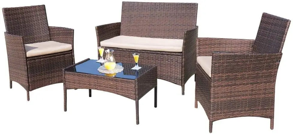 4 Pieces Outdoor Patio Furniture Wicker Set, Outdoor / indoor & Backyard Porch.