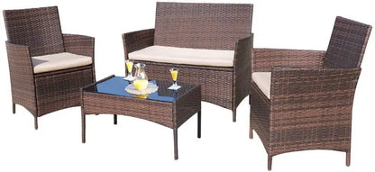 4 Pieces Outdoor Patio Furniture Wicker Set, Outdoor / indoor & Backyard Porch.