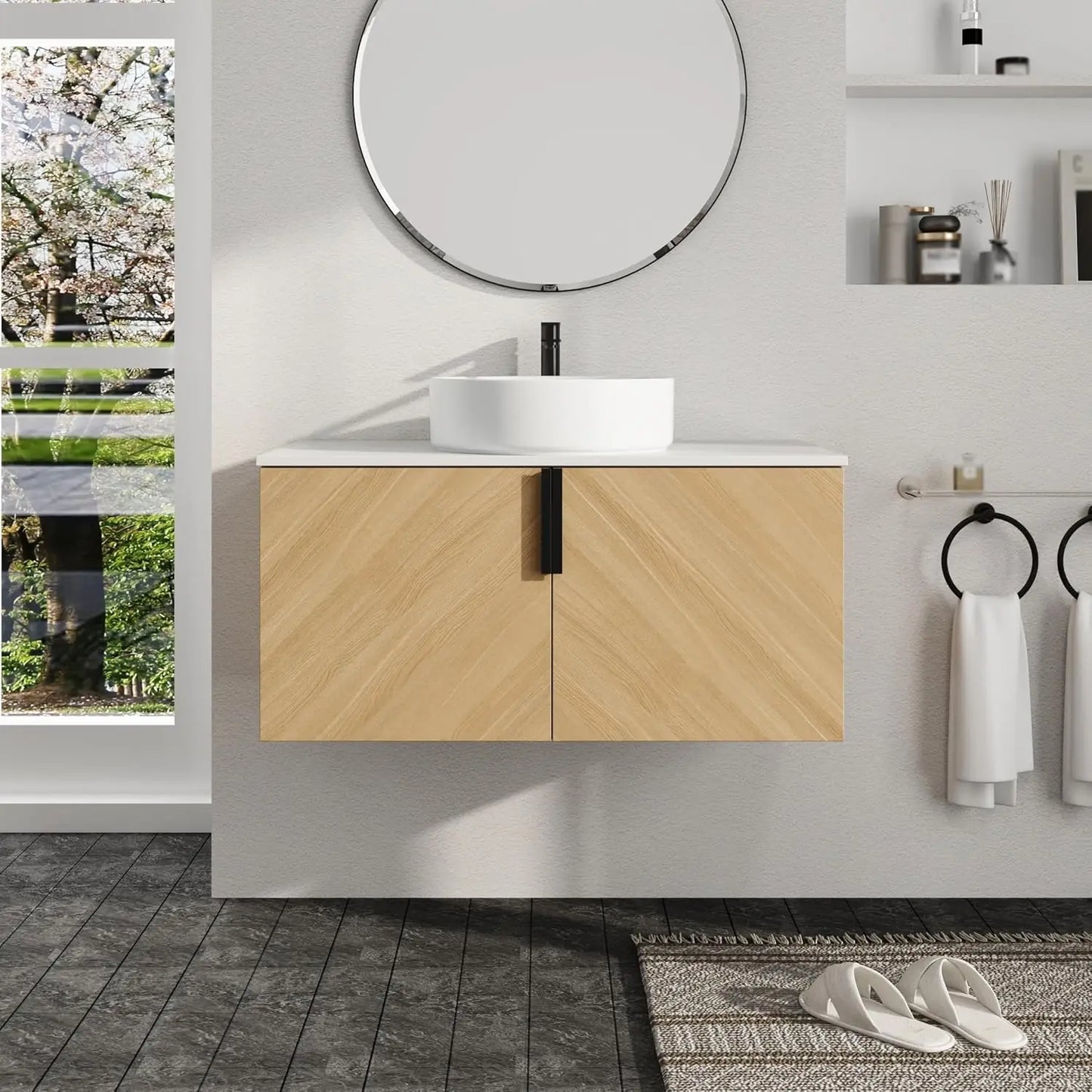 36 Inch Floating Bathroom Vanity with Sink Top Combo, Wood Single Sink.
