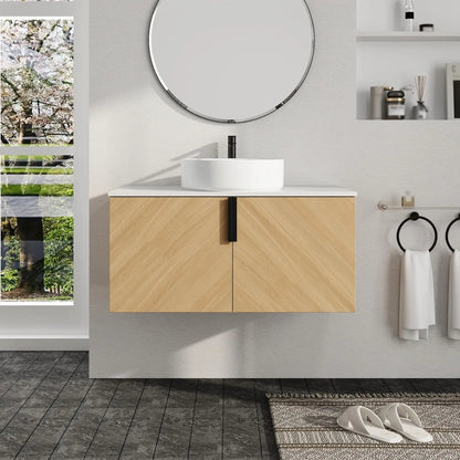 36 Inch Floating Bathroom Vanity with Sink Top Combo, Wood Single Sink.