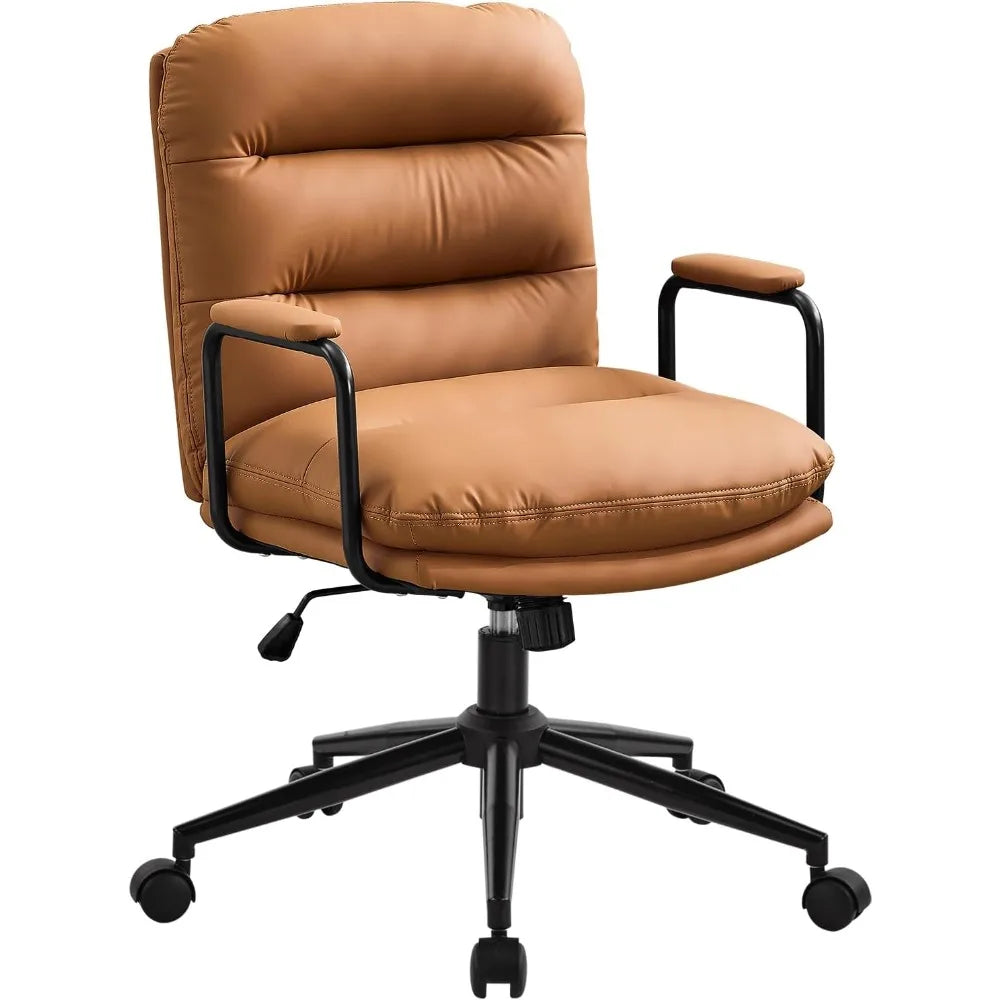 Leather Home Desk Chair, Comfortable Executive Office Chair with Wheels, Adjustable Height.