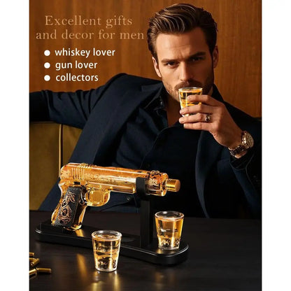 Gun Whiskey Decanter Set - Luxury Lead-Free Glass, Unique Gift for Men & Bourbon Lovers.