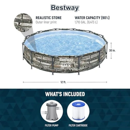12 Foot x 30 Inch Round Above Ground Swimming Family Pool Set, Steel Frame with Filter Pump
