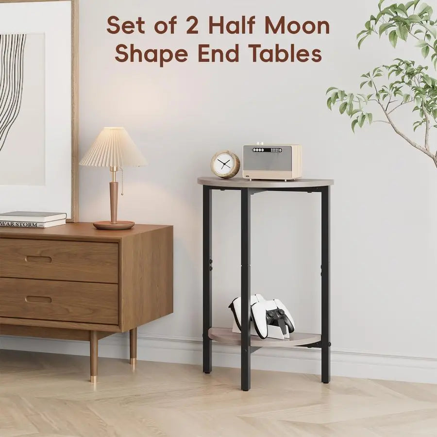 Small End Tables, set of 2 Half Round Side Table for Living Room, Small Round Coffee Table