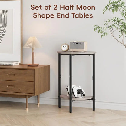 Small End Tables, set of 2 Half Round Side Table for Living Room, Small Round Coffee Table