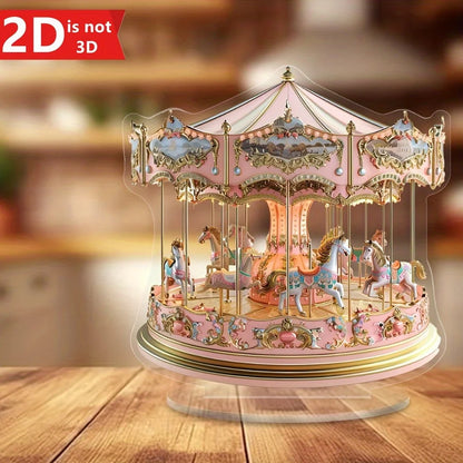 2D dreamy carousel light catcher, a versatile desktop ornament for home and office celebrations.