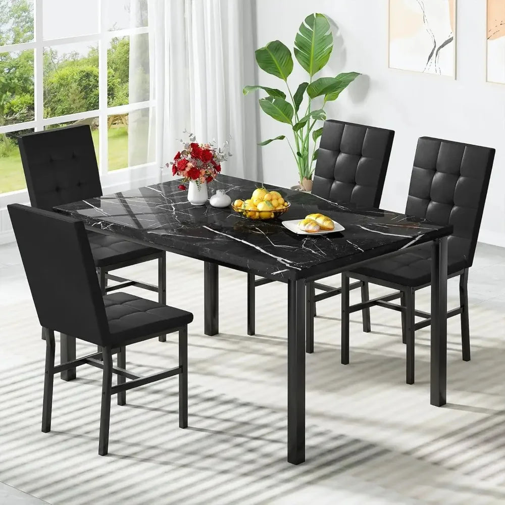 Dining Room Table Set 5 Piece Set Marble Dining Table 4 Chair Table Set for Kitchen.