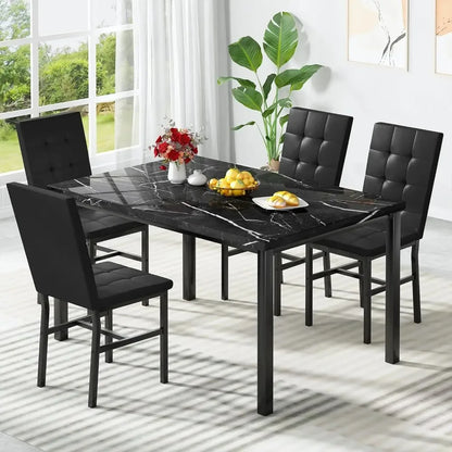 Dining Room Table Set 5 Piece Set Marble Dining Table 4 Chair Table Set for Kitchen.