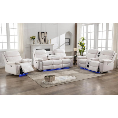 6-Seat Electric Power Recliner Sofa Set with Drop-Off Table, Wireless Charger, Faux Leather Loveseat.