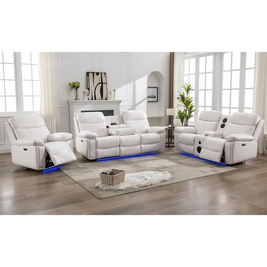 6-Seat Electric Power Recliner Sofa Set with Drop-Off Table, Wireless Charger, Faux Leather Loveseat.