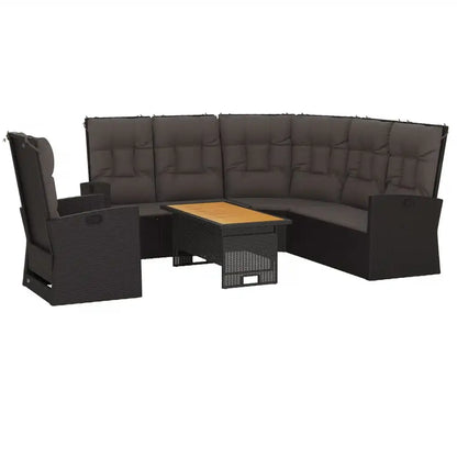 XL 3 Piece Patio Lounge Set with Cushions Black Poly Rattan.