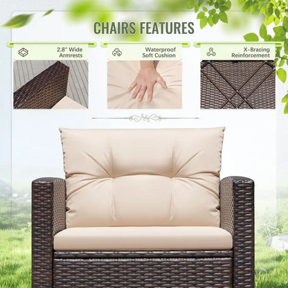 3 Pieces Patio Furniture Sets Outdoor PE Rattan Wicker Chairs & Table.